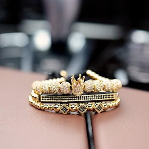 Luxury 3pcs Gold Bracelets Set Hip Hop Gold Bracelets Men Cubic Micro Pave CZ Charm Braided Braiding Pulseira