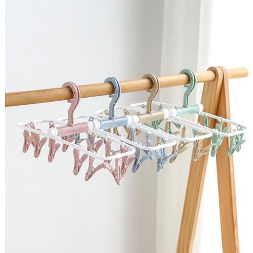 Multi-Functional Plastic Folding Hanger 12 Clips Travel Fold Hang Drying Underwear Socks Towel Balcony Clip Household