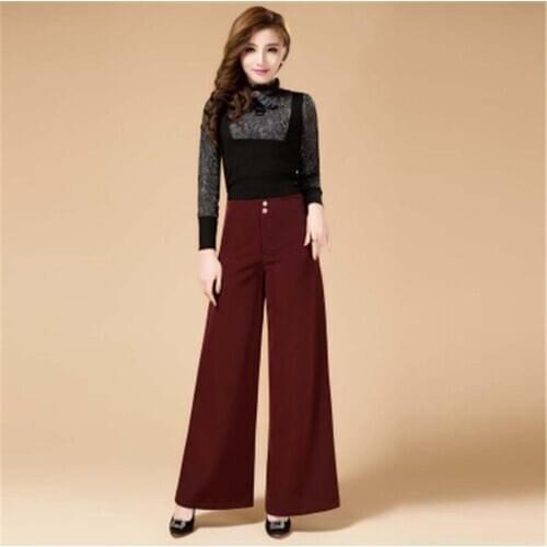 Spring And Autumn Ladies Wide Leg Pants Black Full Length Loose High Waist Calca Fashion Pantalon Femme Trousers CJ037