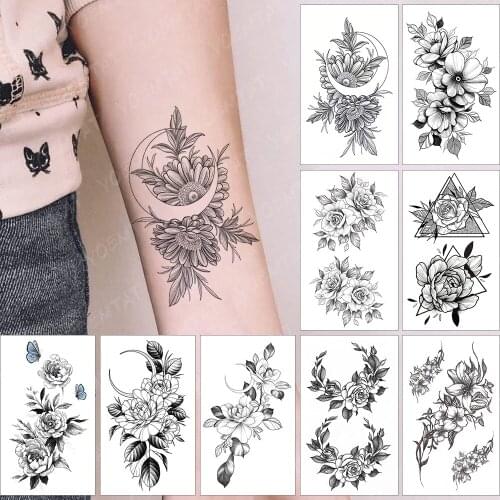 Waterproof Temporary Tattoo Sticker Ladies Line Sunflower Moon Butterfly Arm Realistic Body Art Tatoo Women Men Children Tatto