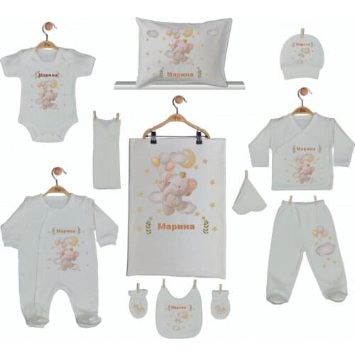 Hospital Output Set New Born Baby Girl set 11 Piece set 100 Cotton Production Custom Name lettering Custom POUCH Baby kit 2021 summer