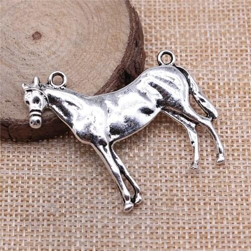 WYSIWYG 2pcs 41x41mm Big Horse Pendants Antique Silver Color Steed Horse Charm Horse Pendants For Jewelry Making