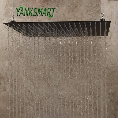YANKSMART 20'' Inch Black Bathroom Rainfall Square Shower Head Ceiling Mounted Faucets Single Shower Heads Faucet