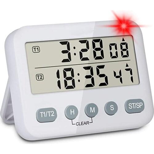 YS-218 Practical Voice Prompt Dual Digital Timer Kitchen Timer Mute Vibration Flashing Light Clock Reminder