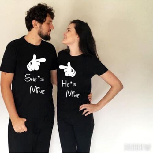 Harajuku Couple T-shirt Women Men Hipster Fashion Black Tops Shes Mine Hes Mine Tumblr Quotes Shirt Clothing for Lover