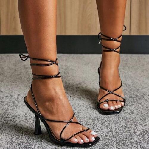 2021 Summer White Black Woman Sandals Fashion Cross-Tied High Heels Shoes Sexy Lace Up Party Pumps Shoes Size 35-42