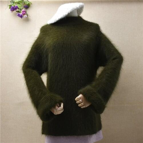 Female women hairy plush winter thick mink cashmere knitted split slim bottoming blouses pullover angora jumper sweater pull