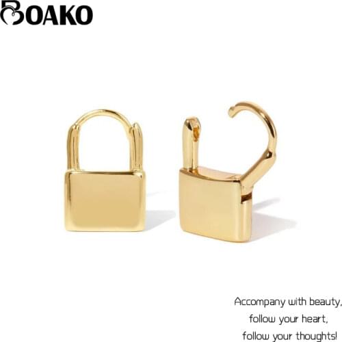 BOAKO 925 Sterling Silver Single Hoop Earrings For Women Lock Creativity Earring Hoops Earings Luxury Jewelry Glossy Pendientes