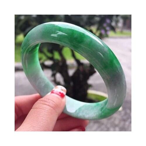 Zheru Jewelry Natural Burmese Jade 54-64mm Light Green Bracelet Elegant Princess Jewelry Best Gift for Mom and Girlfriend