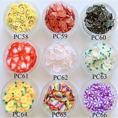 1Jar 3D Polymer Clay Slices Fancy Nail Art Deco Polymer Clay Pieces in Jar Ghost Heart Daisy Ester Egg Candy Shape