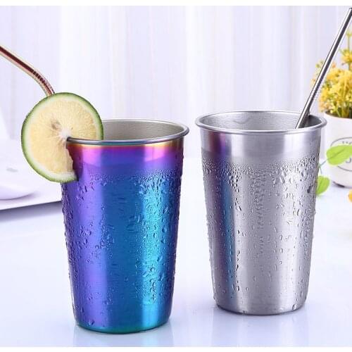 1pc Stainless Steel Cold Drinking Cup Beer Tea Cup Beautiful Household Water Cup