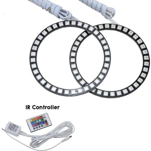 2x Multi-Color 60mm 70mm 80mm 90mm 100mm 120mm Angel Eyes 5050 WIFI/IR RGB Halo Rings LED Bulb Flash Car Headlight Fog DRL