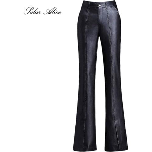 Free Shipping For 2021 Womens New Pu High-Waisted Micro-Flared Pants Faux Leather Slim Slim Fishtail Pants
