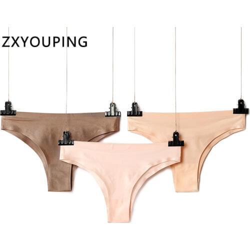 3Pcs/lot Ice Silk Sexy Thongs Seamless Panties for Womens One-piece Solid G-String low-Rise Lingerie Underwear Female T-back