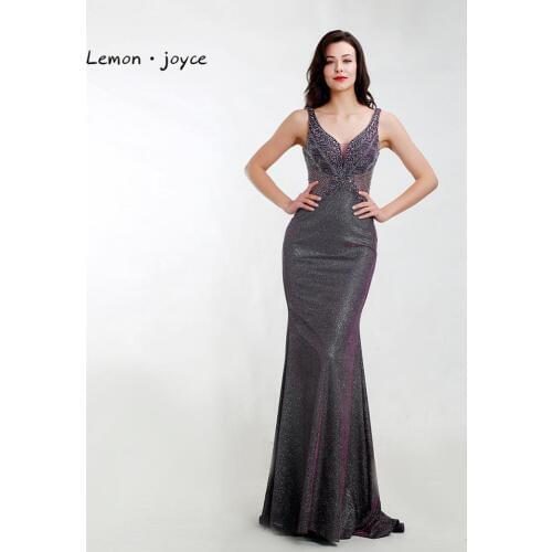 Lemon joyce Formal Evening Dresses Long 2020 Beading Illusion Mermaid Party Prom Gowns robe de soiree robe longue soiree