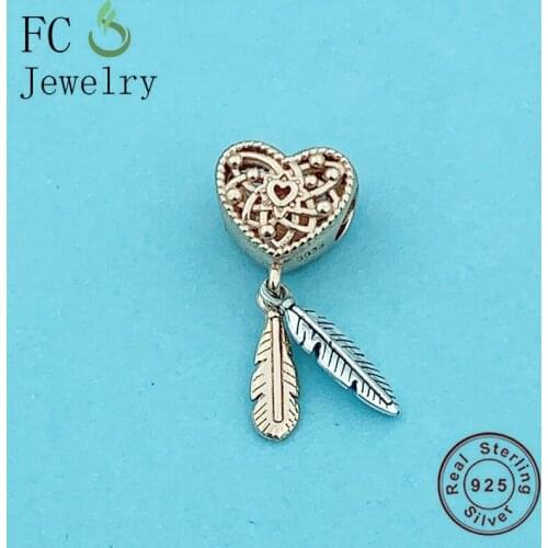 FC Jewelry Fit Original Charm Bracelet 925 Sterling Silver Rose Gold Dreamcatcher Feather Bead For Making Women Berloque 2020