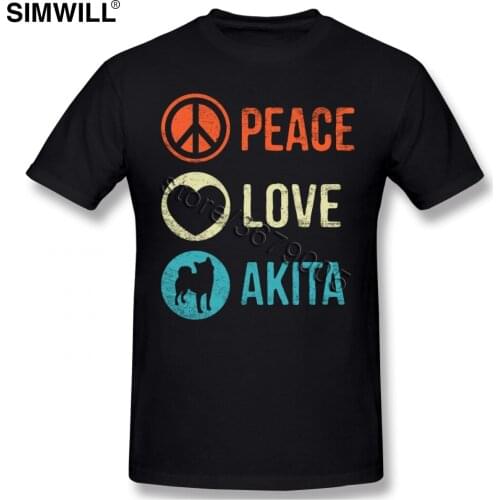 Peace Love Akita Dog Lover Pet Owner Gift Heart Tee Shirt Vintage Summer Cotton T-Shirt Men Short Sleeves O-neck Inu T Shirt