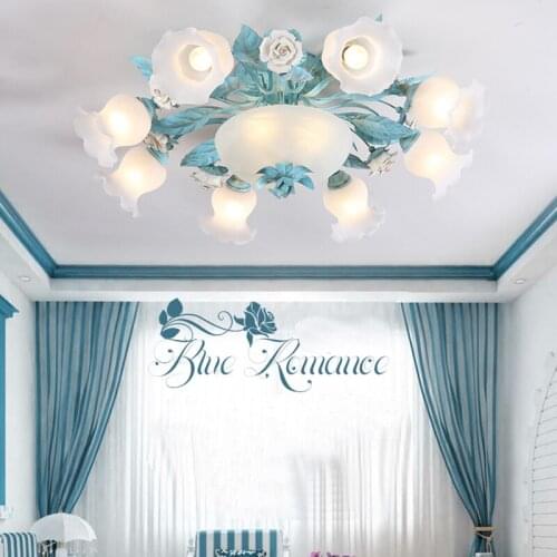 American ceramic living room lights flowers roses bedroom ceiling lamps Mediterranean blue lamps led ceiling lights for bedroom