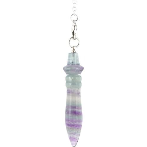 KFT Natural 7 Chakra Healing Points Crystal Quartz Reiki Fluorite Stone Pendulum Pendant Dowsing Spiritual Divination Jewelry