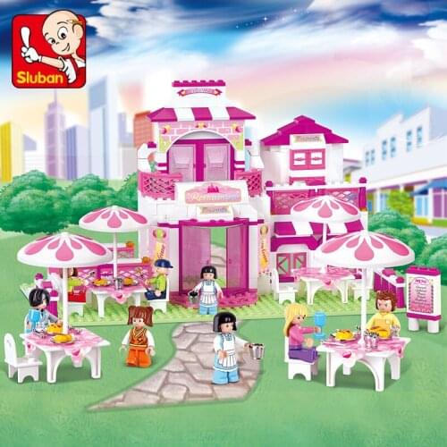 SLuban Pink Romantic Restaurant Play House Building Blocks Many Minifigures Childrens Educational Toys Gift for Childs