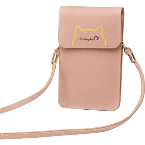 Cartoon Animal Printing Cute Phone Bag Over The Shoulder Pu Leather Mini Messenger Crossbody Bag For Men Female Pink Small Purse