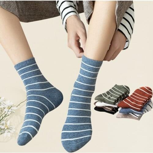 Cute Style with Womens Socks and Stripes Cotton Casual Breathable Comfortable Mori Girl Funny Harajuku White Socks Middle Tube