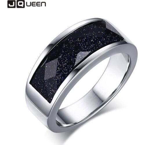 Mens Ring Blue Sandstone Ring 8mm Titanium Steel Engagement Ring