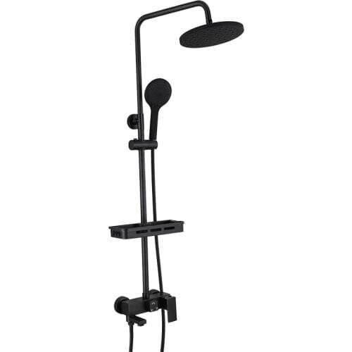 Black Rainfall Shower Faucets Set Wall Mounted Rain Shower Faucet Storage Bath Mixer Tap Hot Cold with Hand Shower