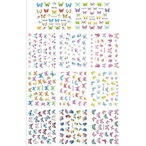 11 PACKS / LOT NAIL ART 3D SIMULATION BACK ADHESIVE NAIL STICKER CARTOON COLORFUL BUTTERFLY BUTTERFLIES E578-588