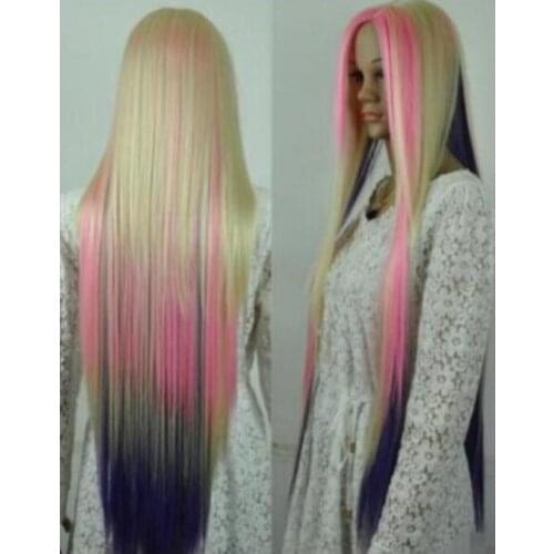 Wig New long cosplay light blonde/pink/purple/mix wig Free Shipping