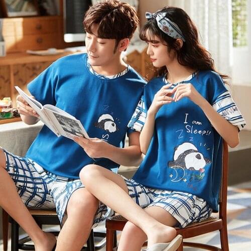 Sleepwear For Women 2021 Summer Couple Cartoon Cute Pajamas Set Comfort Short-Sleeved Night Clothing Men Homewear Nightwear XXXL