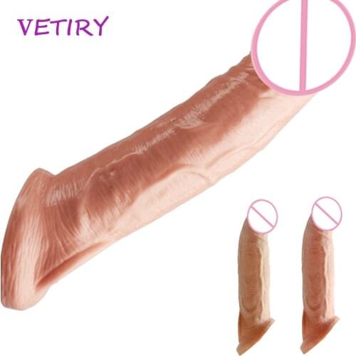 VETIRY Reusable Penis Sleeve Extender Realistic Penis Condom Extension Sex Toy for Men Cock Enlarger Penis Ring Adult Products