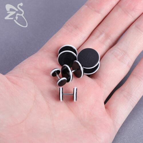ZS Punk Stud Earrings Black White Color Ear Piercing Jewelry for Men Hip Hop Earrings Rock Roll Dumbbells Earring