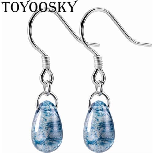 925 Sterling Silver Dangle Earrings Jewelry Water Drop Shape Blue Opal Natural Stone Pendants Drop Earrings for Women