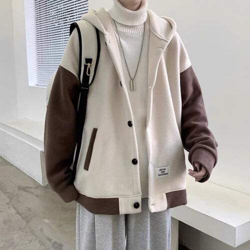 Wool coat mens autumn and winter Korean fashion mens loose thickened windproof warm cardigan