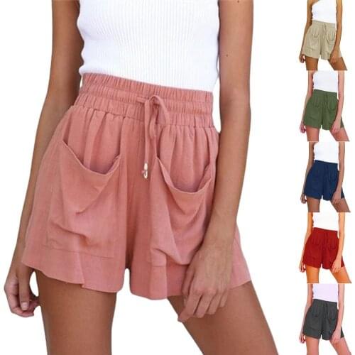 Summer womens shorts cotton and linen drawstring high waist casual wide-leg shorts girl tide shorts wild loose shorts