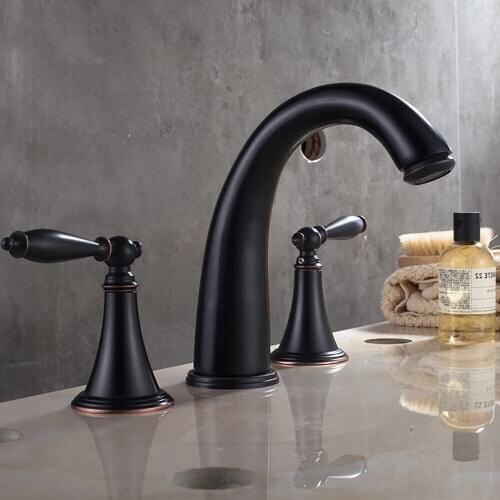 Antique Brass Finished Bathroom & Kitchen Basin Mixer Tap Sink Faucet Double Handles 3 pcs Bathroom Basin Faucet