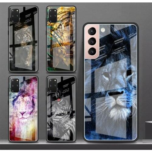 Glass Case for Samsung Galaxy S20 FE S21 Ultra S10 Plus S9 Note 10 Lite S8 20 9 S10e Shockproof Phone Cover Lion Alpha Tiger Sac