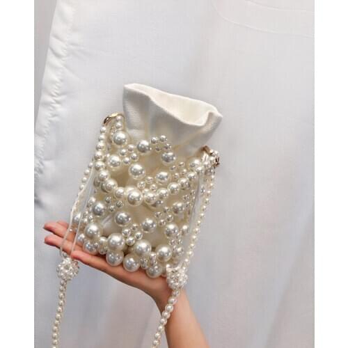 NEW Pearls Beading Bags for Women Fashion Handmade Pearls Handbags Vintage Evening Party Ladies Luxury Hollow Tote Shoulder Bags