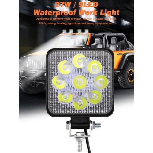 9 Led Work Light Bar Square Spotlight 27W 6000k Car Work Light Waterproof Car Motorcycle Off-road Vehicle Truck Forklift Boat