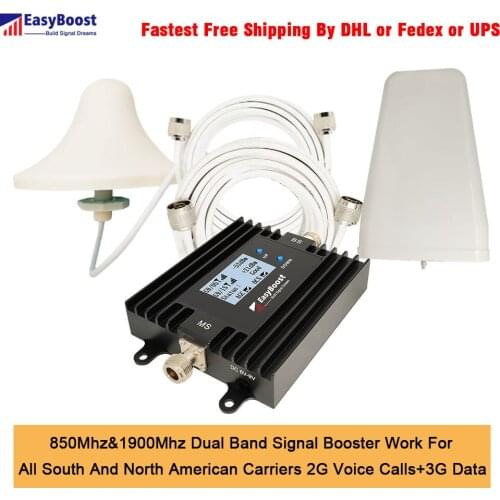 EasyBoost 850/1900Mhz CellPhone Signal Booster GSM Repeater 2G Calls + 3G Data With Smart Digital LCD With Full Kit