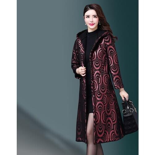 Young women Windbreaker coat Autumn clothes NEW Womens Suede coats Hooded Plus velvet printing Long sleeve free shipping 1338