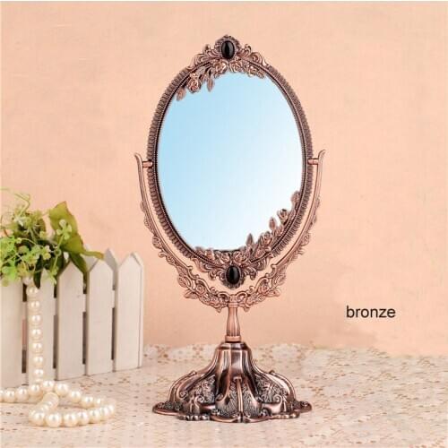 Vintage embossed double face retro bronze alloy metal desktop makeup dresser decorative mirror embossed frame makeup tool 330C