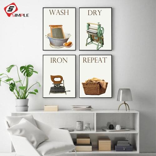 Vintage Laundry Wall Art Print Canvas Painting Nordic Poster Wash Dry Fold Repeat Laundry Sign Pictures Home Decoration Modular