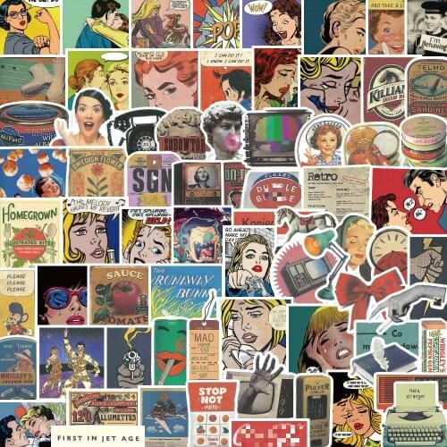 50Sheets/Bag 20th Century Retro Poster Stickers Mobile Water Cup Notebook Waterproof Creative Decoration Handbook Sticker