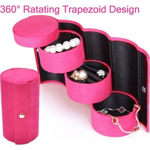 Rotatable Earrings Plate Jewelry Box Mini Velvet Rings Display Portable Multi-Function Necklace Bracelets Pins Storage Case