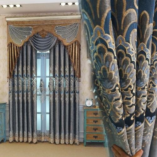 European-style high-end new luxury high-shading chenille curtains for Living Room Bedroom Embroidery Floor-to-Ceiling Windows