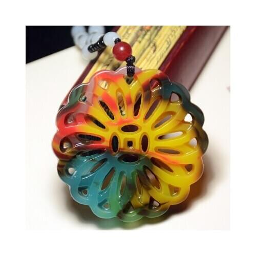 Zheru jewelry natural colorful jade hollow flower pendant necklace, exquisite jewelry, best gift