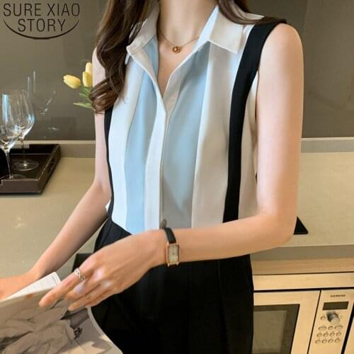 Women Sleeveless Chiffon Shirt Cardigan 2021 New Summer Vest Shirt Fashion Striped Shirts Lady Tops Blusas Casaul Clothes 13923