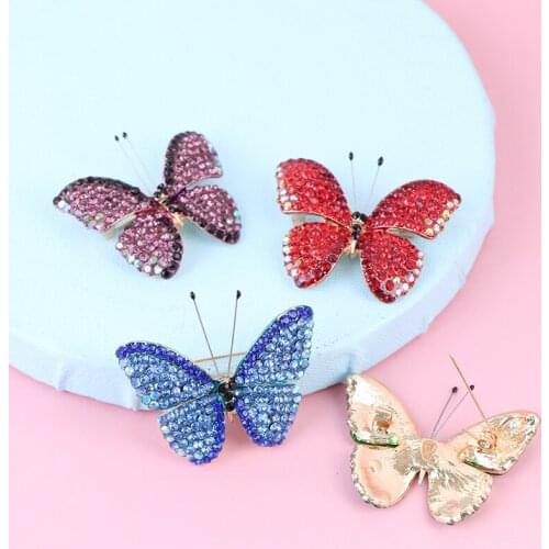 1PC New Colorful Rhinestone Butterfly Brooches For Women Unisex Insect Weddings Office Brooch Pins Gifts For Ladies Girls Decor